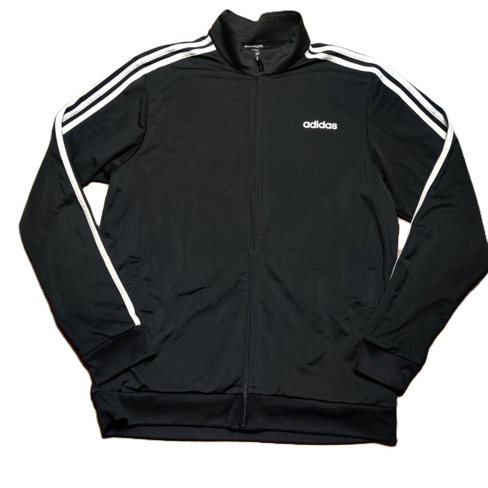 Adidas Essentials 3-Stripes Track Jacket Men's Large Black White Full Zip